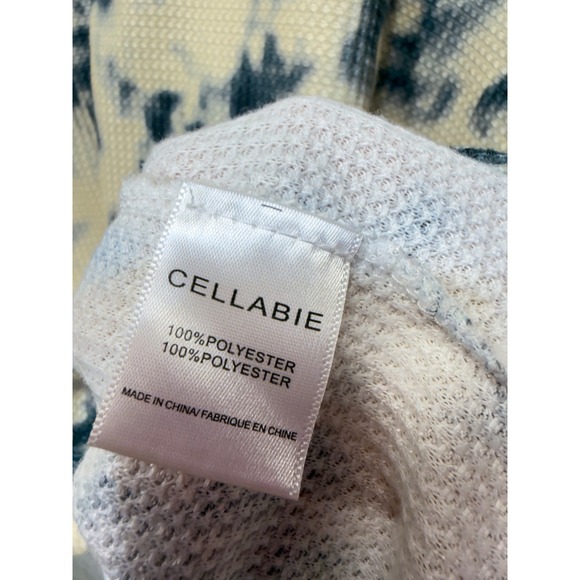 CELLABIE Waffle Knit Hoodie Womens 2XL Yellow Tie Dye Thermal Pullover Top - Picture 4 of 7